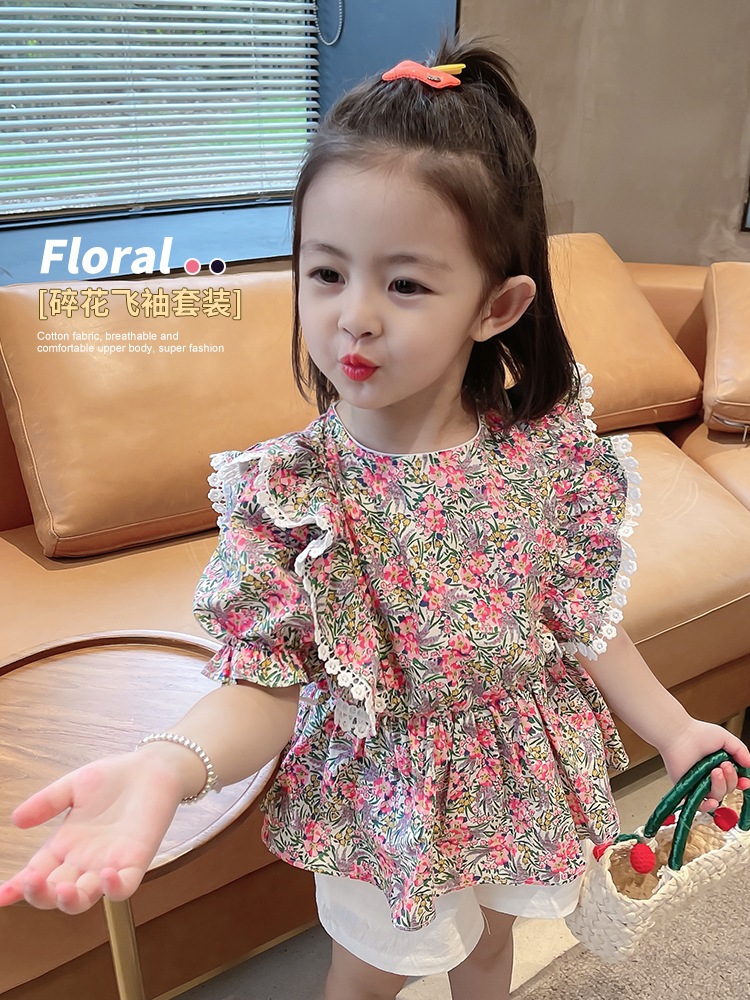 【格安SALEスタート】 女の子の花柄のスーツ子供用の洋服2021年夏新しい夏のドレス女の赤ちゃん韓国風の服子供用の薄いスタイル フォーマルセット・ドレス