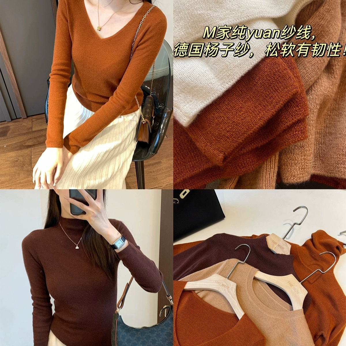 非常に快適なヤングヤーンソフトでむしゃびそうな肌に優しい丸いネックvネックパイルハーフタートルネックニット秋と冬の女性向け