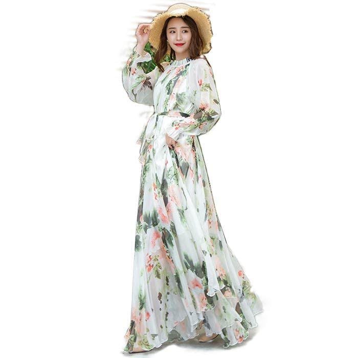 リゾートワンピース レディース サマードレス ロング マキシ丈ワンピース 肩出し 長袖 シフォン ワンピース ハワイ 沖縄 旅行用 大人 20代 30代 40代 可愛い お30%までに制限