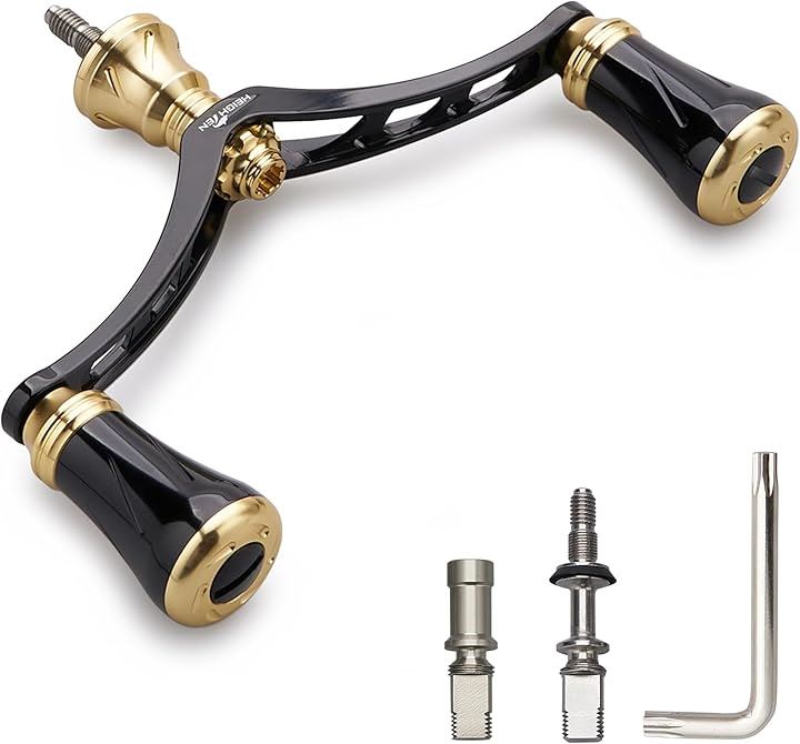 98mm リール ハンドル 19mm ノブ 搭載 シマノ ダイワ 通用 スピニングリール用 New Pillar Series - 941( 98mm - ブラック＆ゴールド)