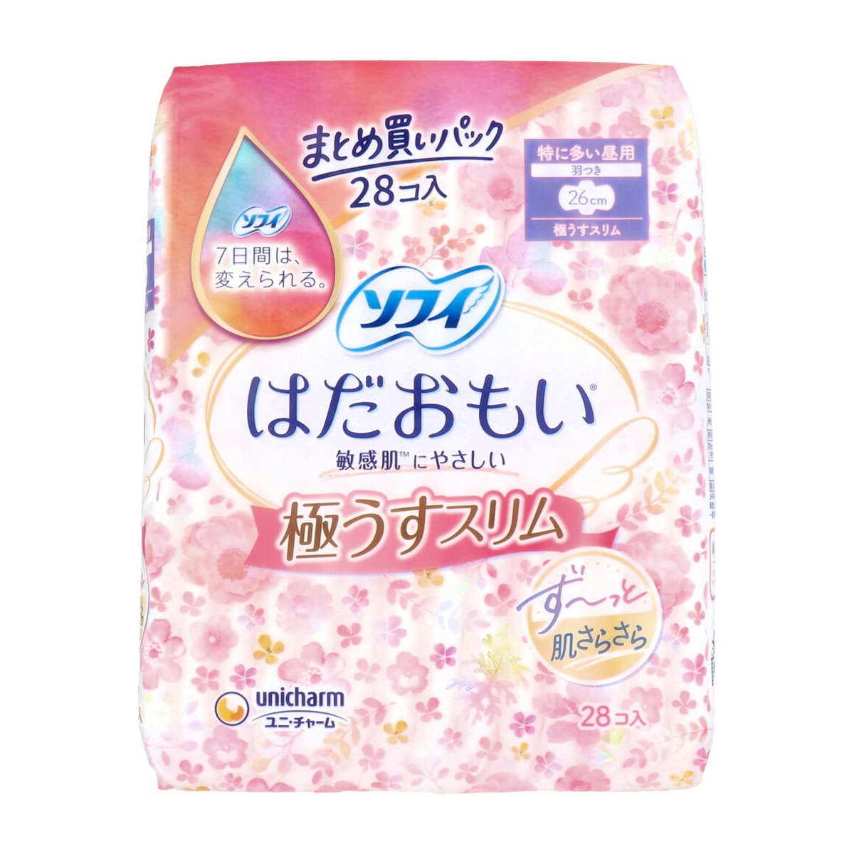 生理用ナプキン ユニ・チャーム はだおもい 極うすスリム 特に多い昼用 羽つき 26cm 28個入り X6パック