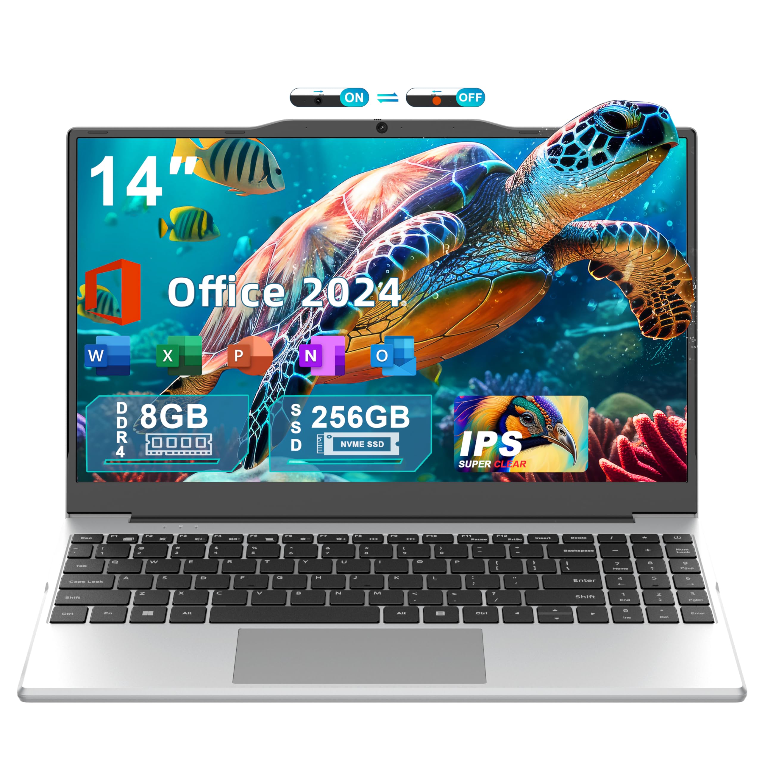Fsjun Office 2024&win 11搭載 ノートパソコン 14型 1920*1080 IPS液晶 テンキーパッド付き薄型ノートPC インテル Celeron N5095 プロセッサー /