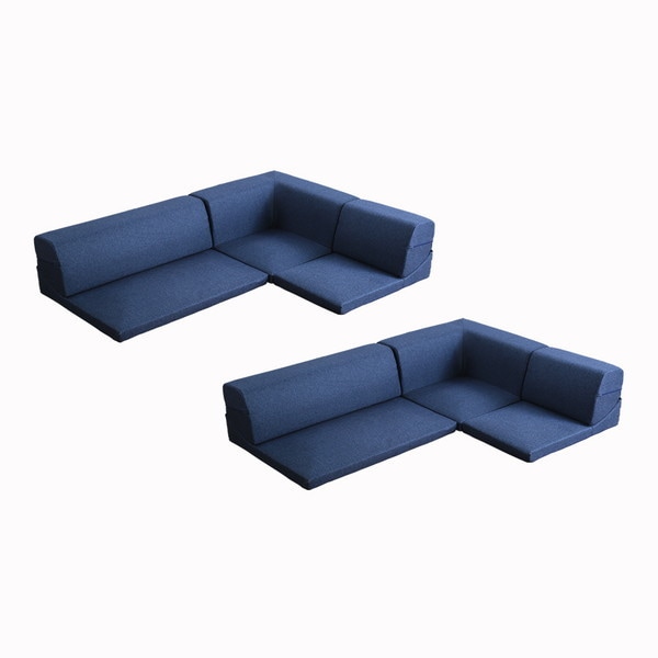 ホームテイスト SH-07-LNR2SET コーナーフロアソファ ロータイプ ファブリック 3人掛け(5色)同色2セット Linaria-リナリア- ネイビー メーカー直送