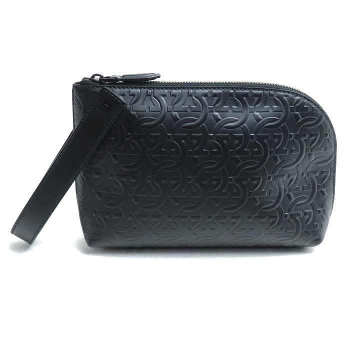 Salvatore Ferragamo サルヴァトーレフェラガモ ガンチーニ モノグラム ポーチ クラッチバッグ ブラック FZ-24 1206 メンズ 中古