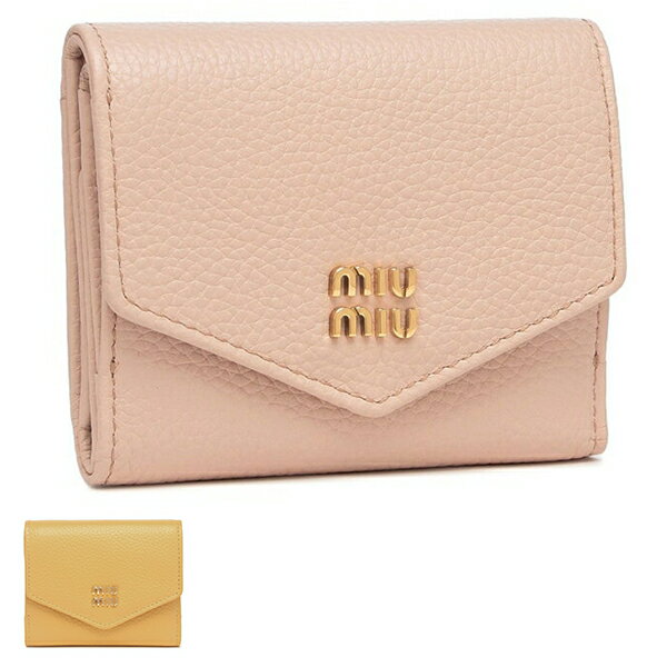 三つ折り財布 ヴィッテロダイノレザー ミニ財布 レディース MIU MIU 5MH043 ADT7 VITELLO DAINO フラップ付き メタルロゴ