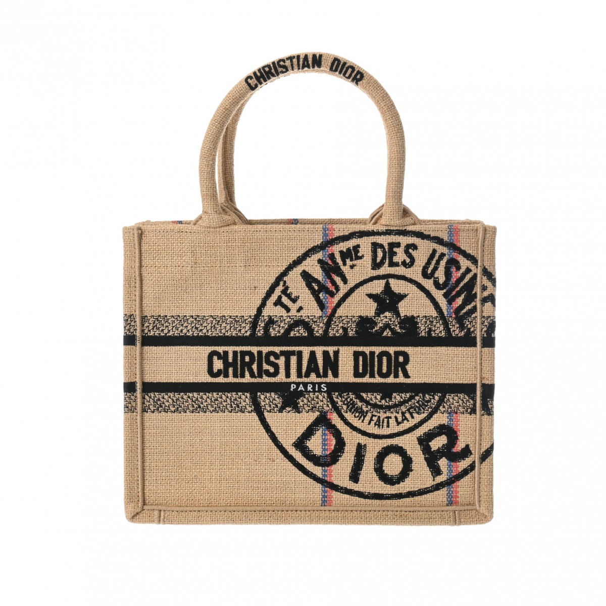 CHRISTIAN DIOR クリスチャンディオール ブックトート スモール オブリーク ベージュ/ブラック M1265ZRUM レディース ジュート ハンドバッグ Aランク 中古 銀蔵 326,700円