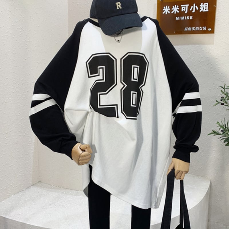 2color レディース トップス 長袖 Tシャツ ホワイト グレー 春 夏 秋 ニュアンスカラー