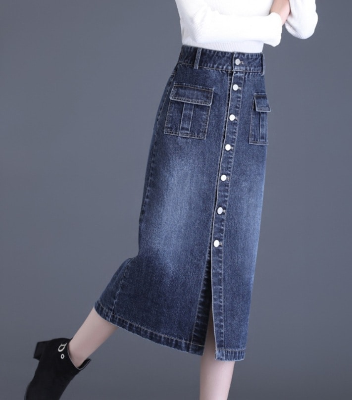 スカート デート モテアイテム タイトスカート デニムスカート ミモレ丈 ポケット 綿 コットン 可愛い きれいめ 上品 おしゃれ かっこいい 可愛い ラブリー キュート ガーリー クール