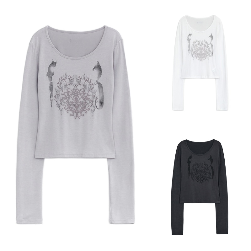 【HUGYOURSKIN】 ORNAMENT PRINTED TOP : 3COLORS