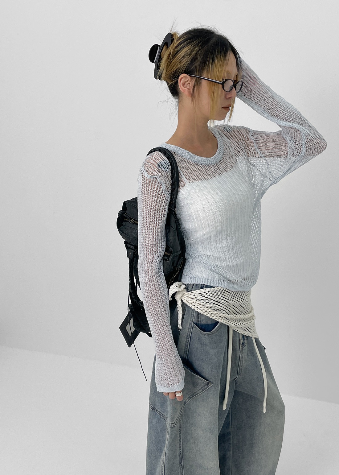 ムルティンシースルーラウンドネットニットリネン30%