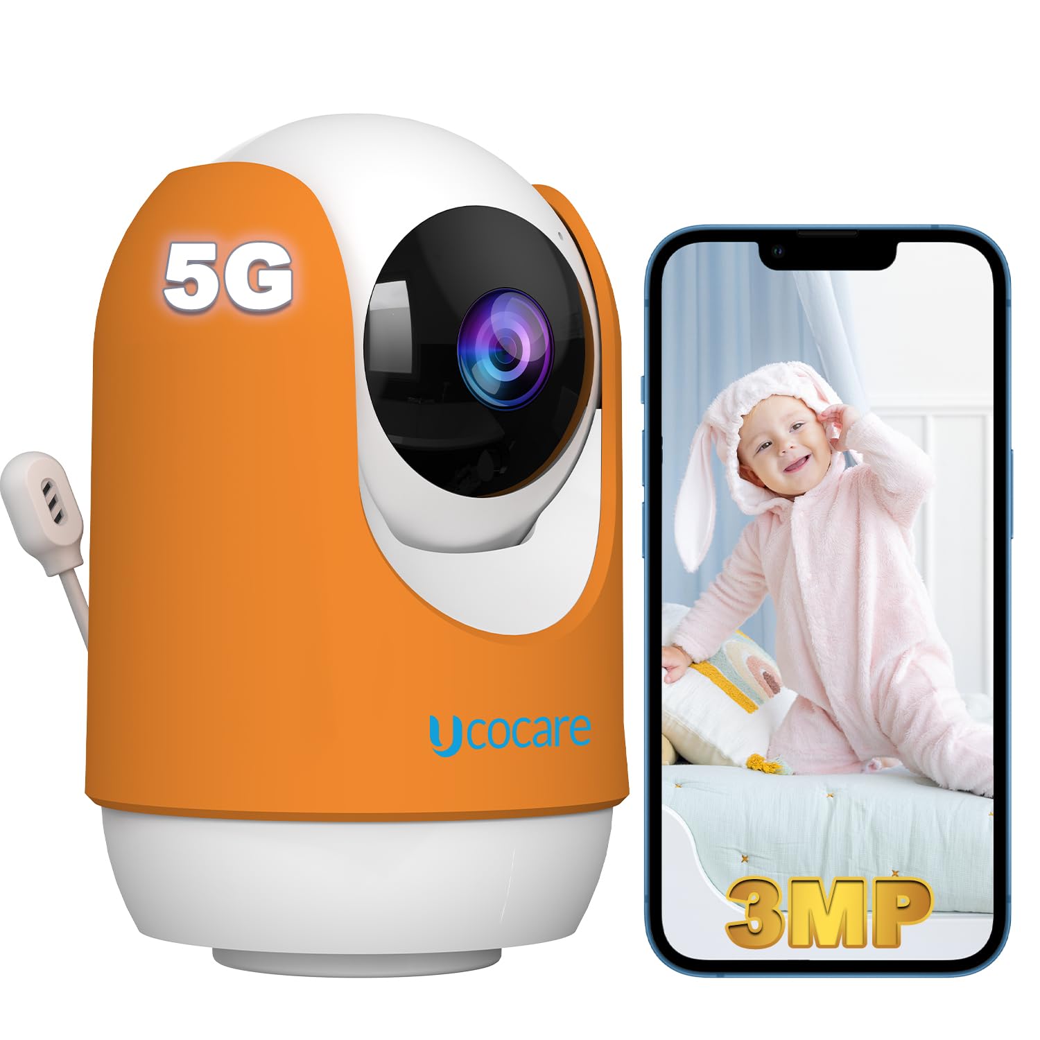 【5GHz/2.4GHz WiFi対応】ベビーカメラ,UCOCARE 300万画素 ベビーモニター 夜間撮影 双方向通信 温度・湿度モニタリング 自動追跡 泣き声検知 Alexa对应 スマホ連動 複数