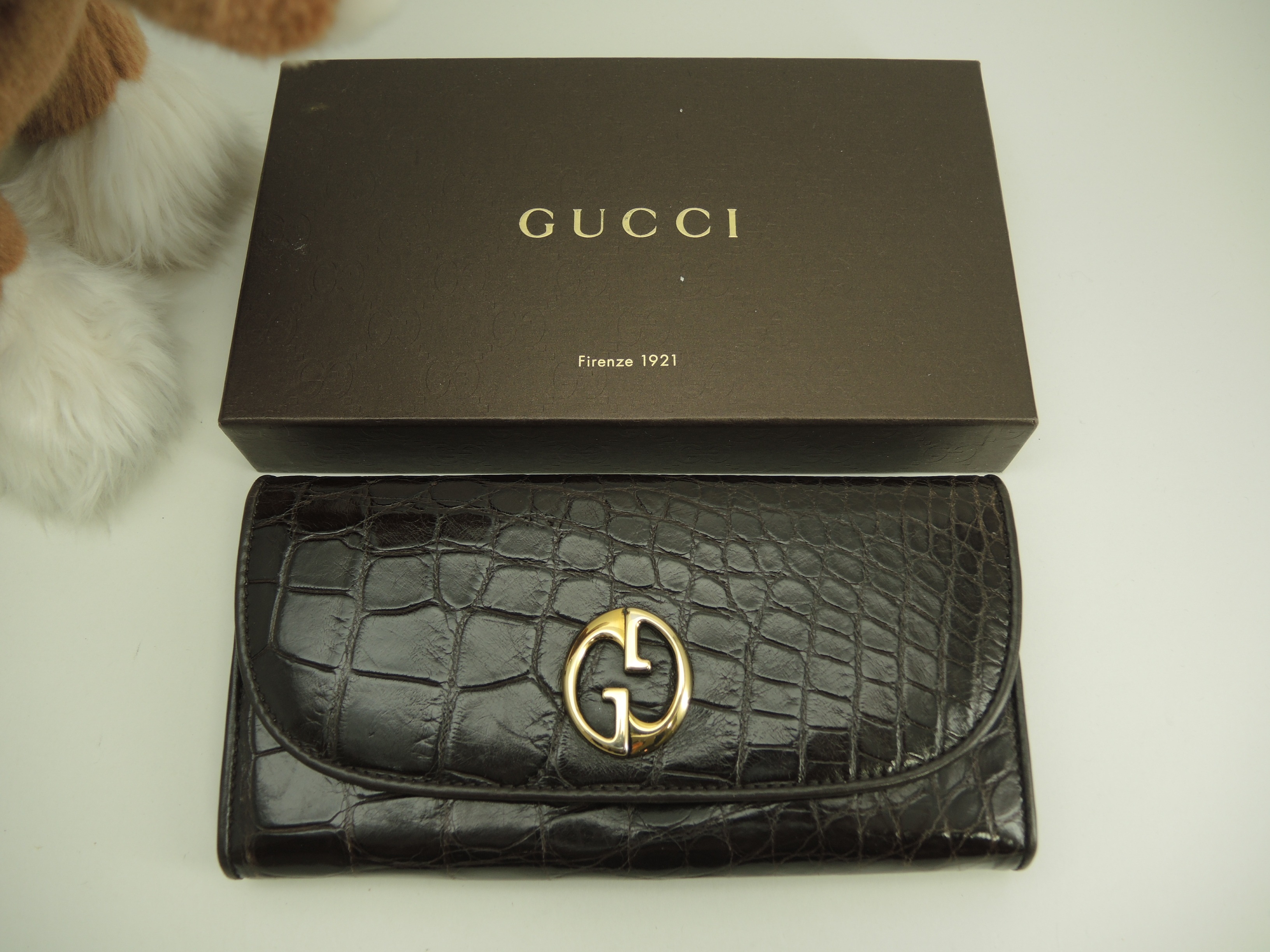 ロングウォレット クロコダイル 茶 2折長財布 レア@ 83