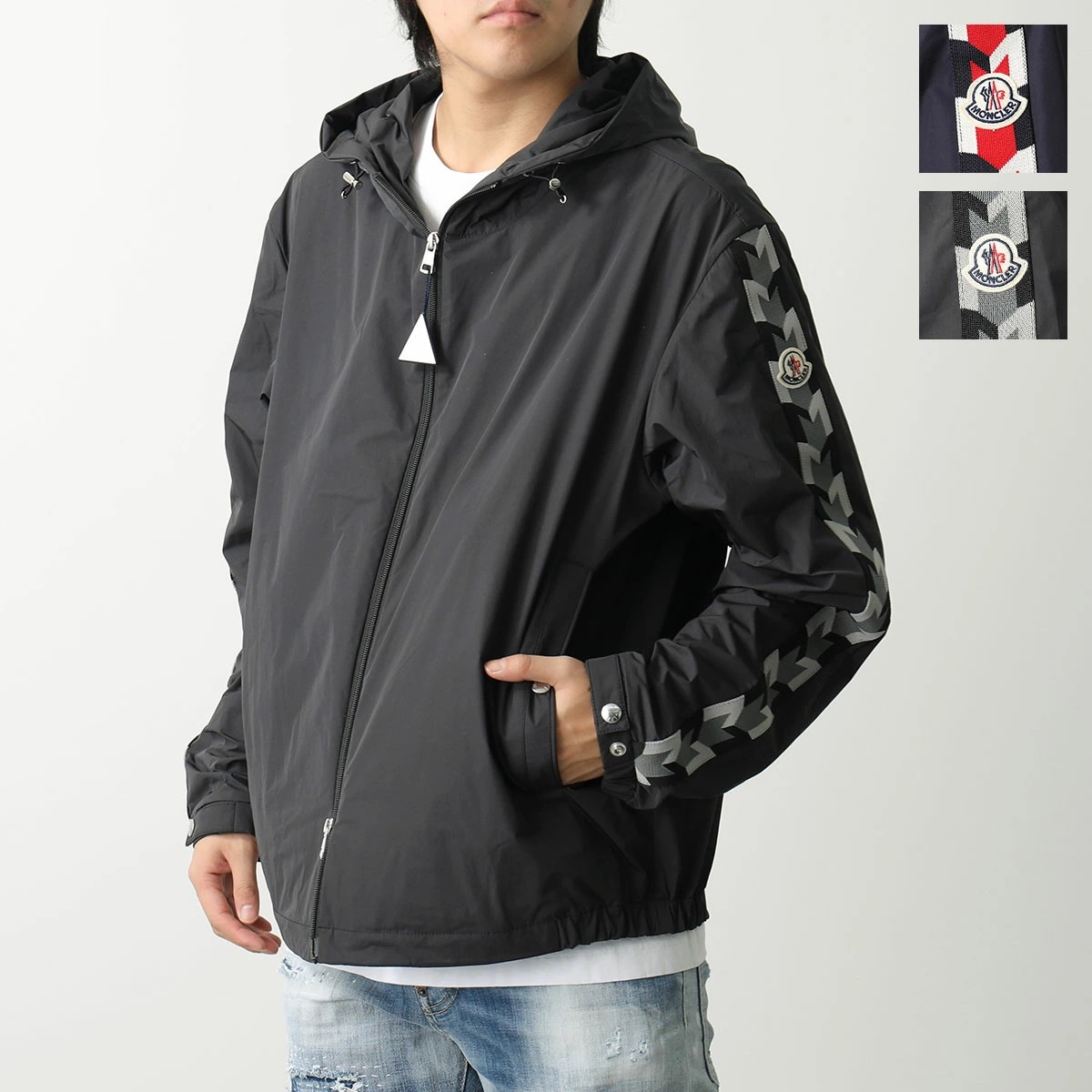 MONCLER モンクレール ブルゾン MOYSE モイース 1A00047 54A91 メンズ ジップアップジャケット ナイロン フード付き アイコンパッチ カラー2色