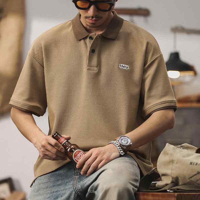 ポロシャツ コットン メンズ 半袖 夏 アメリカン レトロ T シャツ メンズ グレー カーキ 都会的 男性的