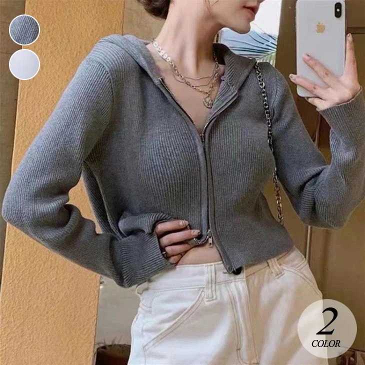 【2025新作 急速出荷】ショート丈 ニット カーディガン レディース 秋 冬 トップス アウター ニットカーディガン 長袖カーディガン カーデ ダブルジッパー ダブルファスナー カジュアル シンプル
