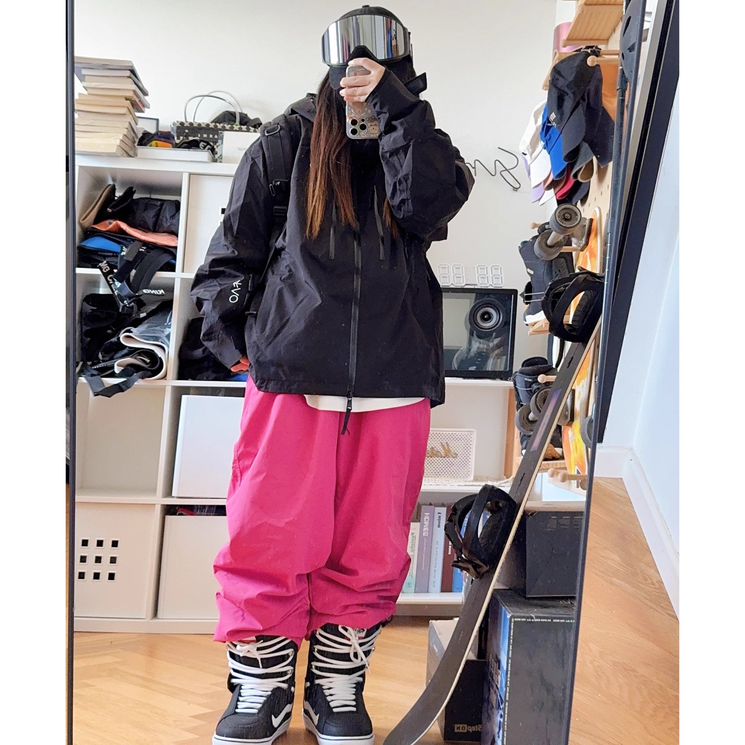 （1～3日で出荷）スノーボードウェア 2024 2025 単品 パンツ メンズ レディース ズボン ゆったり ボトムス 裏起毛 無地 ローズ スノーウェア スキーウェア スノボウェア 韓国風 防風 防