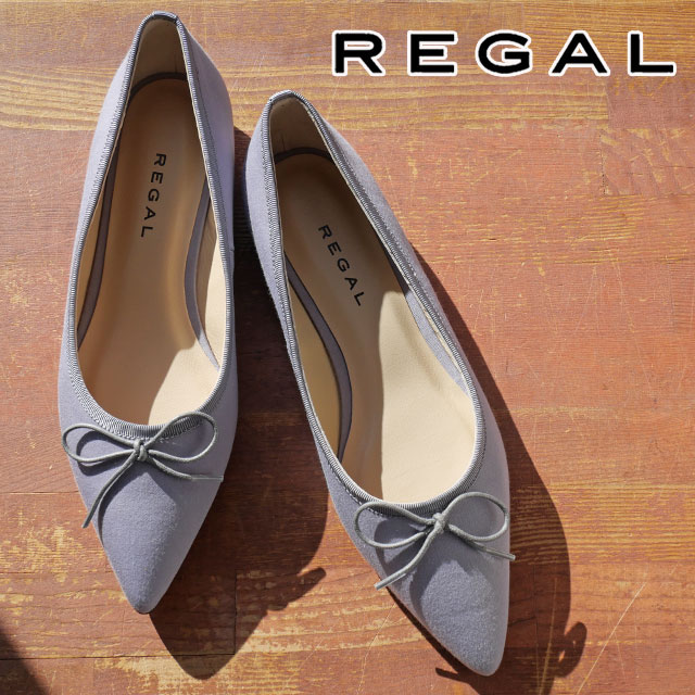 リーガル フラットシューズ レディース リボン付きフラットパンプス ポインテッドトゥ フードテキスタイル コラボ ローヒール メイドインジャパン ペタンコ底 F74N パープル生地 日本製 靴