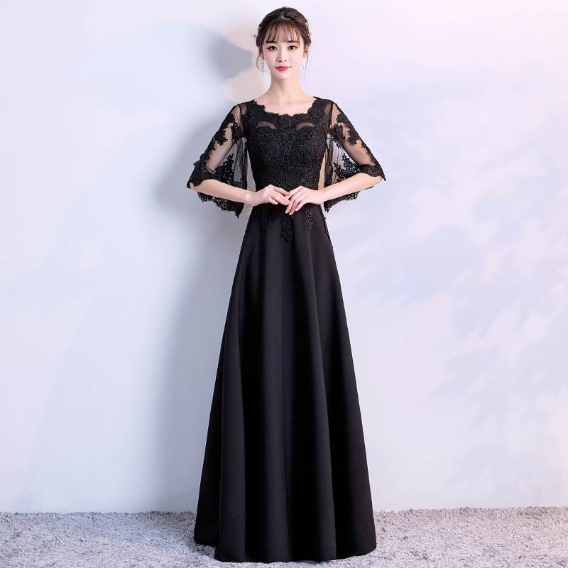 2色 ロング ドレス パーティードレス 個性的 黒 紺 袖あり マント風 二の腕カバー 結婚式 二次会 お呼ばれ フォーマル 演奏会 ピアノ 発表会 ドレス 大人 かっこいい 可愛い チュール 透け感