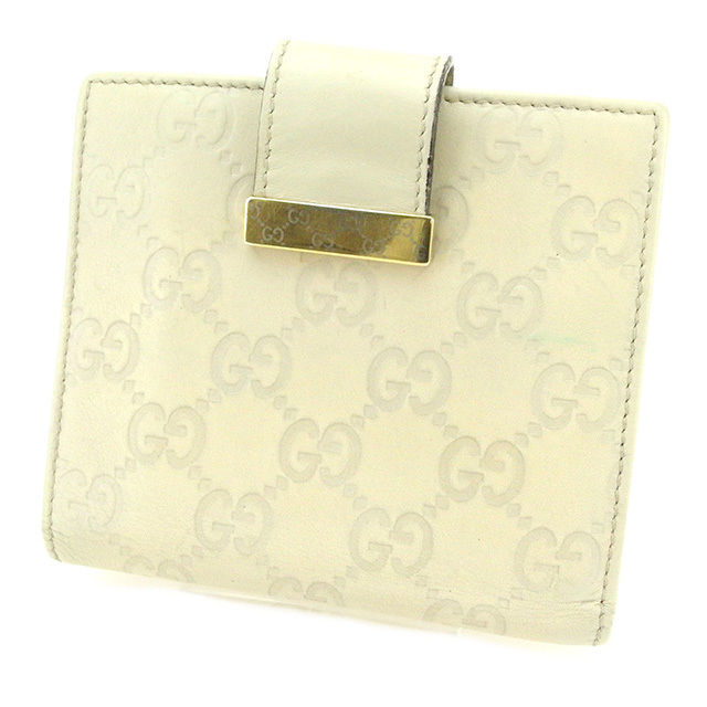 Wホック財布 財布 二つ折り財布 グッチシマ GG柄プレート ベージュ ゴールド系 中古 16,506円