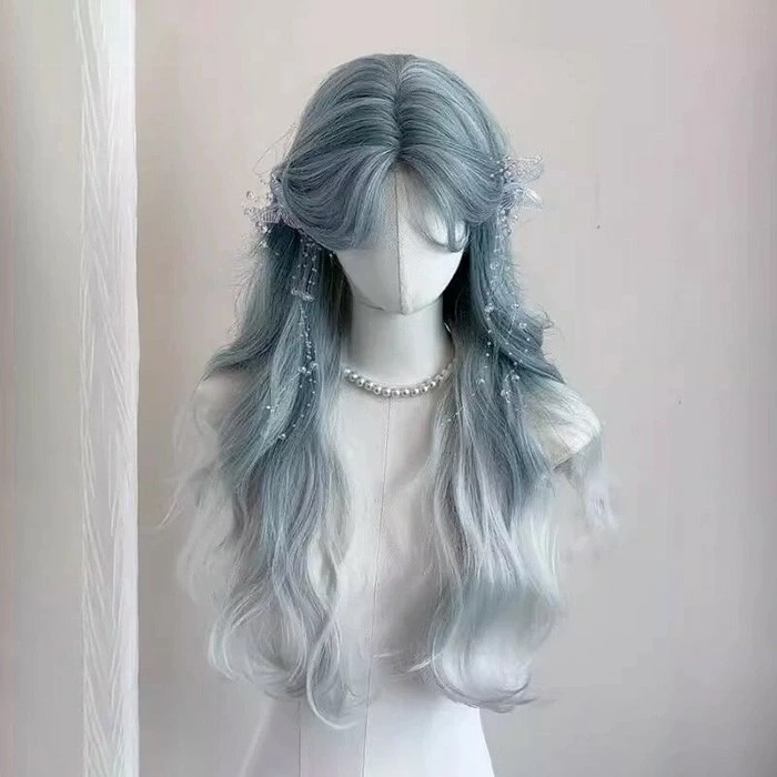 ウィッグ レディース フルウィッグ ロング 巻き髪 前髪あり 可愛い かわいい 大人用 コスプレ ロリータ ゴスロリ コスチューム 原宿風 仮装 超自然 ブルー 仮装 かつら 自然 小顔 変装 女装