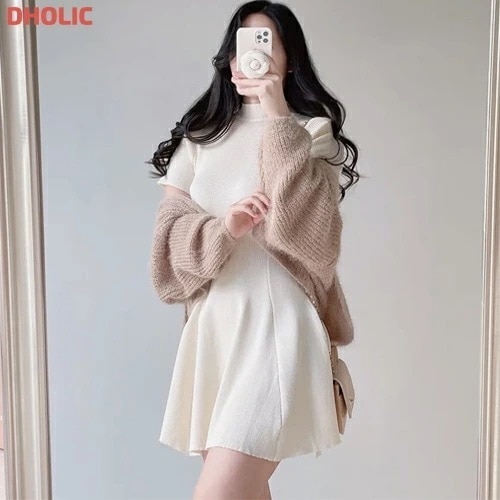 リブハーフネック半袖フレアミニワンピース・1936828