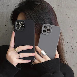 母の日iphone14promax iphone 13 携帯電話ケース12 リキッド Xrxs に適したシンプルな黒とグレーのソリッドカラーシリコン