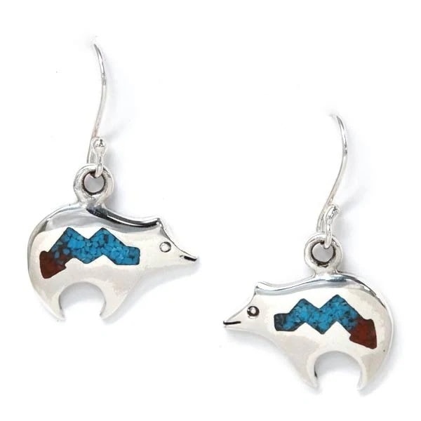 インディアンジュエリー フックピアス 天然石 ターコイズ 熊 ベアー ライトニングアロー 稲妻 矢 コーラル メンズ レディース シルバー925 4,700円