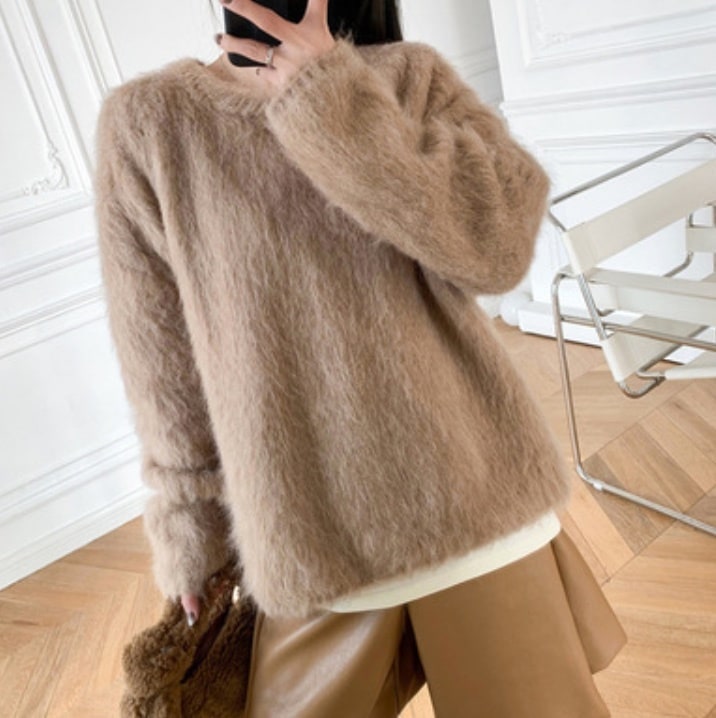 レディース トップス ニット セーター プルオーバー 長袖 ラウンドネック フェミニン かわいい 大人可愛い きれいめ シンプル カジュアル 上品 おしゃれ かっこいい レトロ こなれ感 マニッシュ