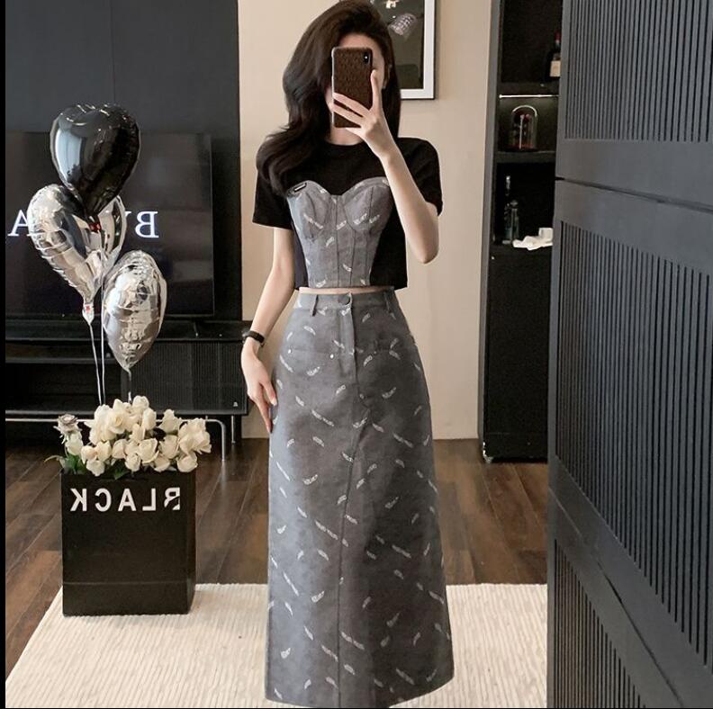 のキルティングショート丈半袖Tシャツハーフスカート2点セット