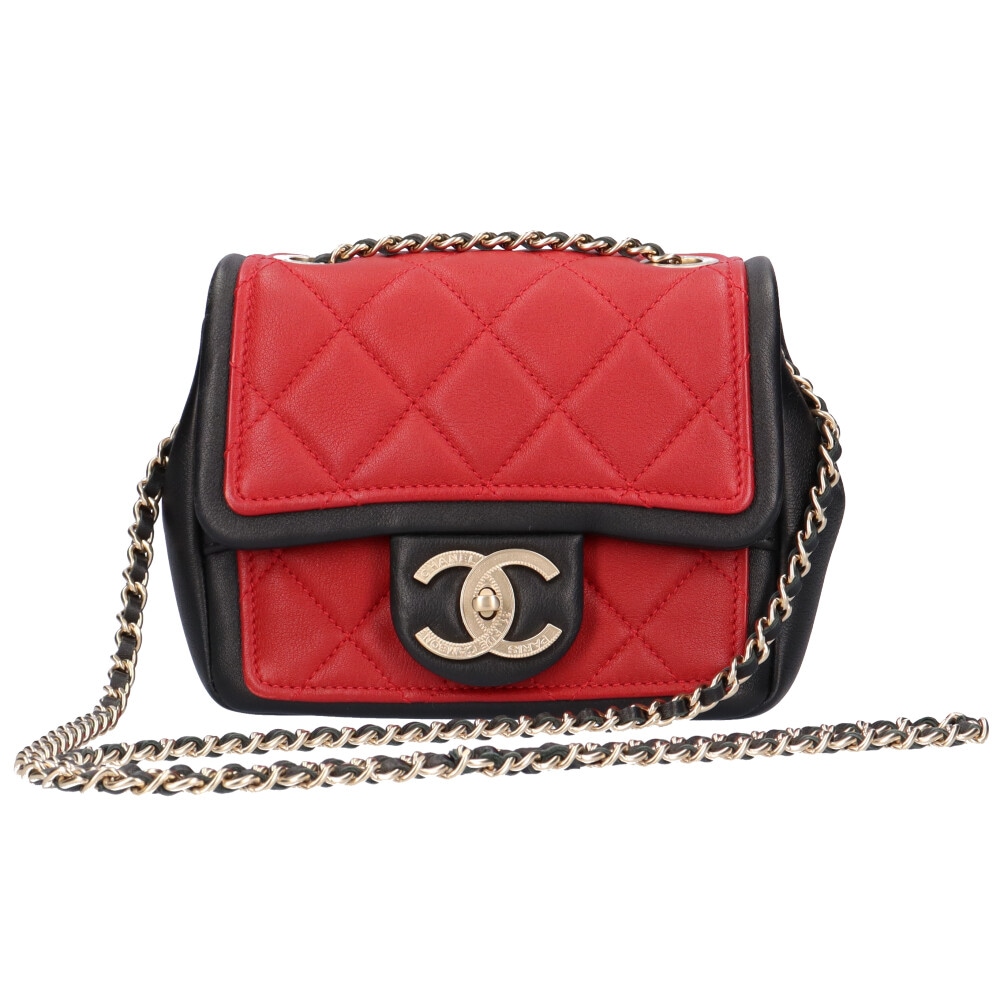シャネル チェーン ミニマトラッセ ショルダーバッグ ラムスキン レッド CHANEL 中古