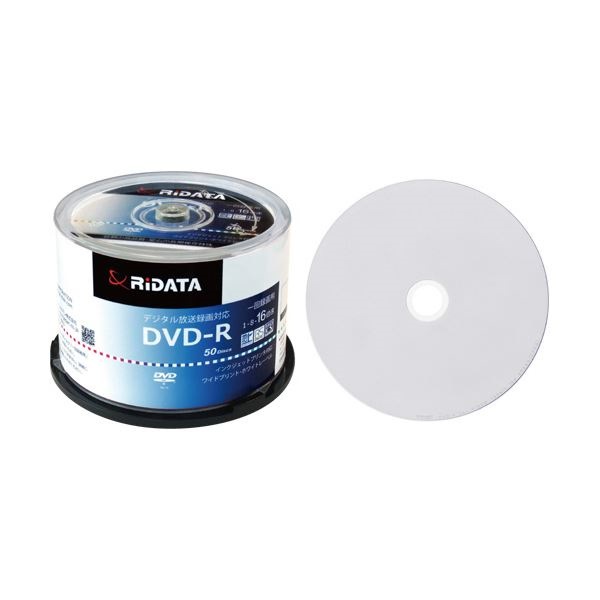 （まとめ） RiDATA 録画用DVD-R 120分1-16倍速 ホワイトワイドプリンタブル スピンドルケース D-RCP16X.PW50RD D1パック（50枚） 10セット
