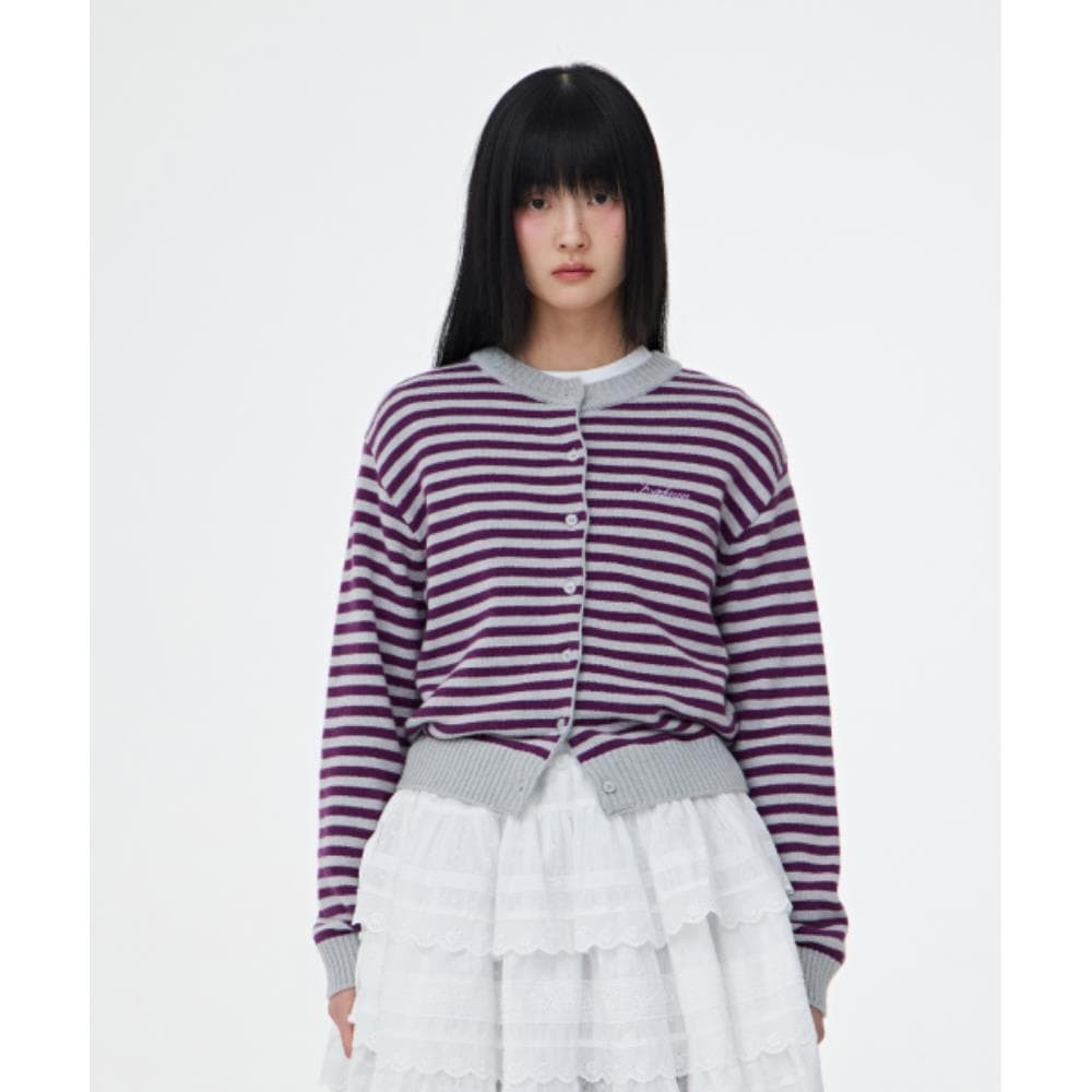 fogdawn Stripe Essential Knit Cardigan purple DA25SCD004
