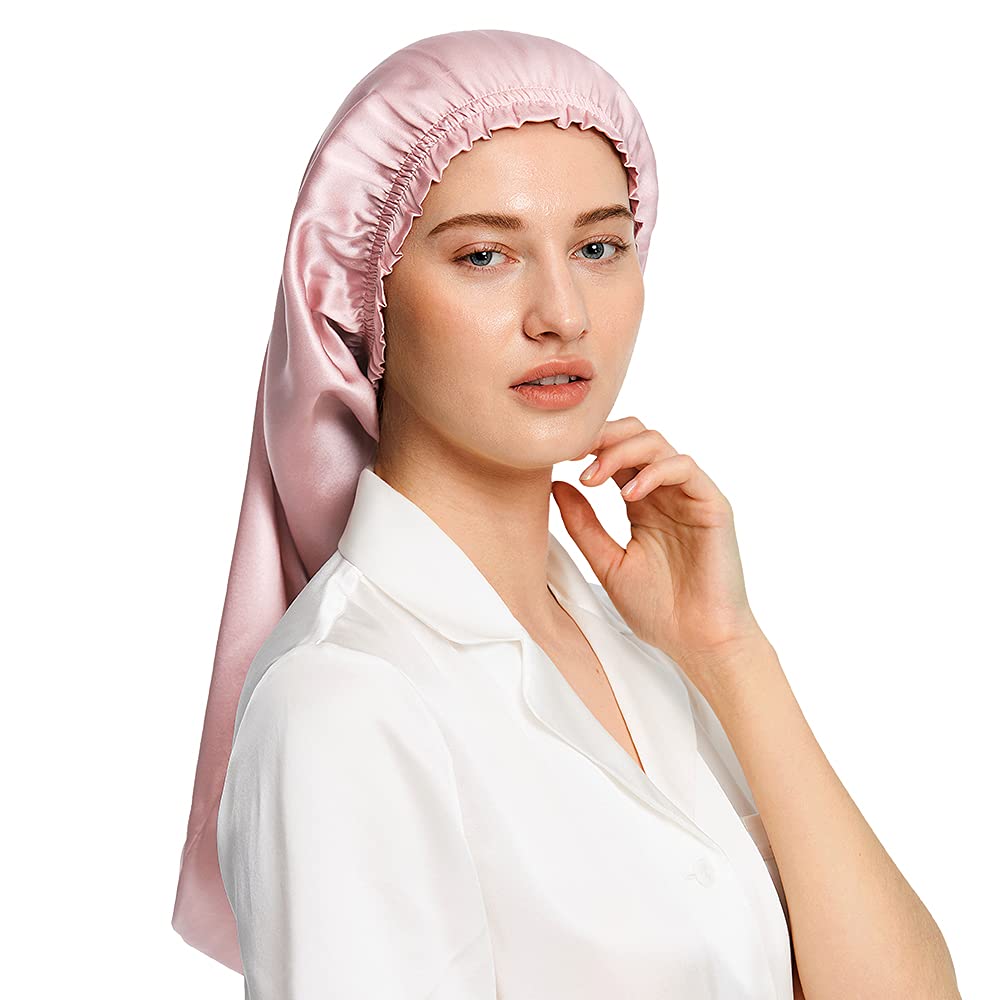 [LilySilk] 19匁天然シルク100% ナイトキャップ 安眠 枝毛防止 保湿美髪 ロングヘア用 お休みキャップ 就寝用 産後用