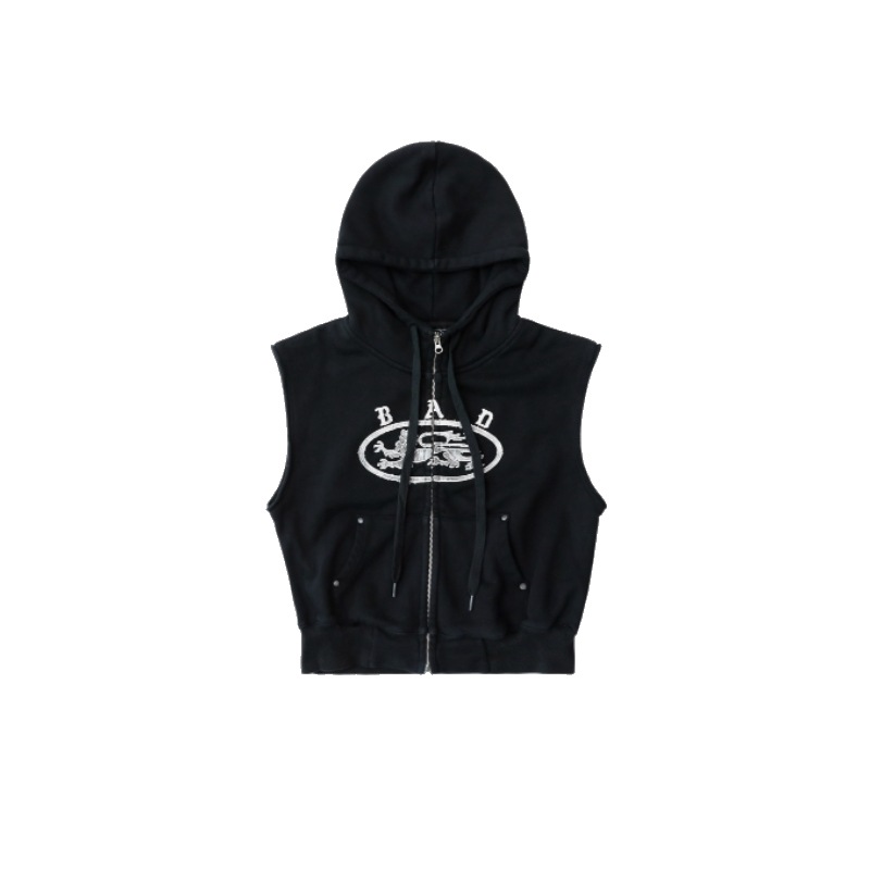 ミスティックパッチスリーブレスフードジップアップ - ウォッシュドブラック