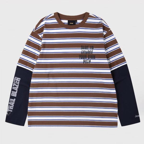 JEEP ブラウンカラー ストライプ 半袖ポロシャツ/長袖Tシャツ 2種_A JR2TSU701_JR2TSU031