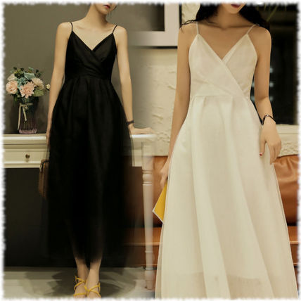 ワンピース レディース 【2色】 ワンピース キャミソール Vネック チュール ミモレ 10代