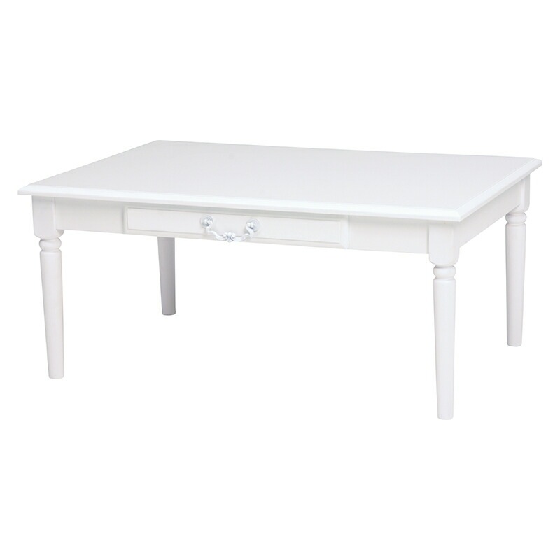 HAGIHARAテーブル（ホワイト）　MT-5749WHシンプルながらも上品な白い取っ手のついたセンターテーブル引出し付き