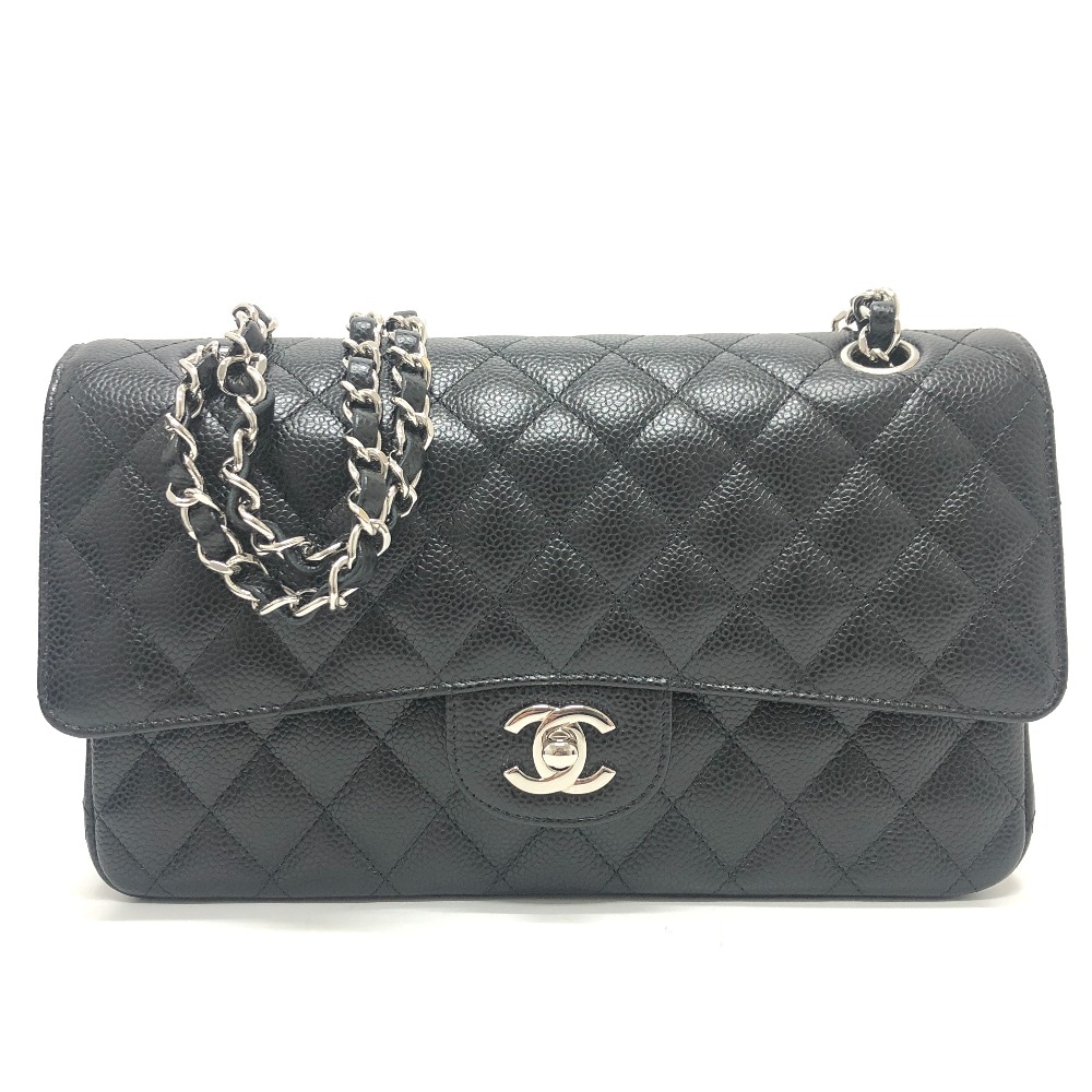 ショルダーバッグ A01112 ココマーク CC マトラッセ25 マトラッセ 25 Wチェーンバッグ 肩掛け 斜め掛け 2WAYバッグ キャビアスキン シルバー金具 ブラック