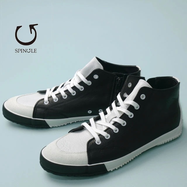 スピングル スニーカー メンズ 白 黒 ミドルカット レザースニーカー 日本製 レディース カジュアル 本革 靴 カンガルーレザー サイドジップ SPINGLE SP-356 最