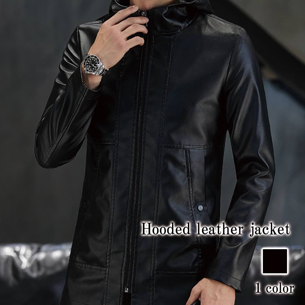ライダースジャケット メンズ フード付きレザージャケット ショット ブルゾン 着こなし 革ジャン 冬 秋 アウター ダブル レザー ブランド おすすめ Tシャツ 厚手 革 おしゃれ セール レザージャ