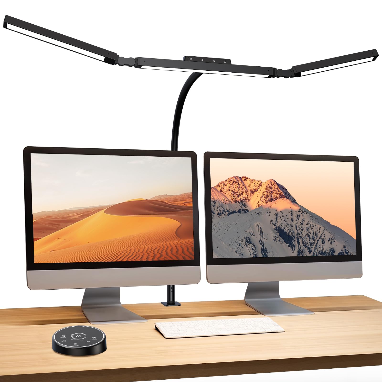 デスクライト LED 幅98cm 「無線リモコン3光源Max版環境補助光独立制御2000Lx」 クランプ 電気スタンド 多角度調節 4段階調光調色 「24WPSE認証済」 幅広 スタンドライ