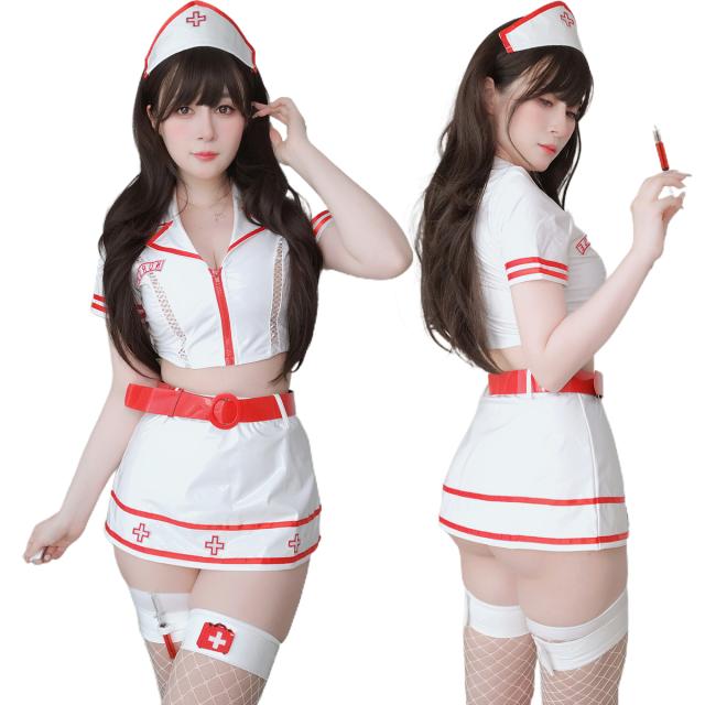 ナース セクシー コスプレ ナース服 制服 ボンデージ エロ 看護婦 nurse ランジェリー PU レザー 調教 エッチ な 萌え コスチューム レディース ハロウィン 仮装 ストッキング付き ホワ