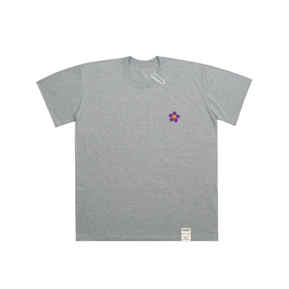 GRAVER パープルフラワーエンブロイダリー半袖Tシャツグレー