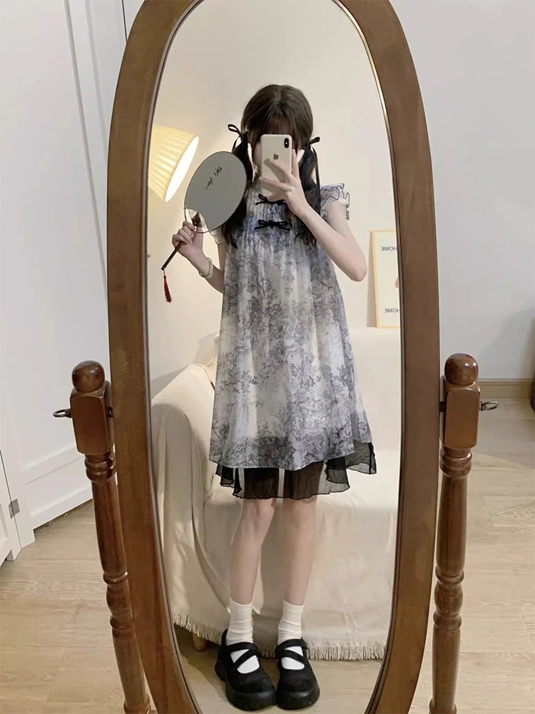 ロリータ コスプレ 春夏 新作 中国風 チャイナドレス ワンピース ノースリーブ 着痩せ