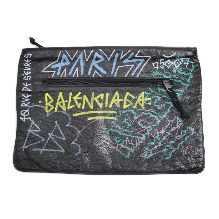 BALENCIAGA バレンシアガ グラフィティ エクスプローラー クラッチバッグ ブラック 535334 メンズ 中古
