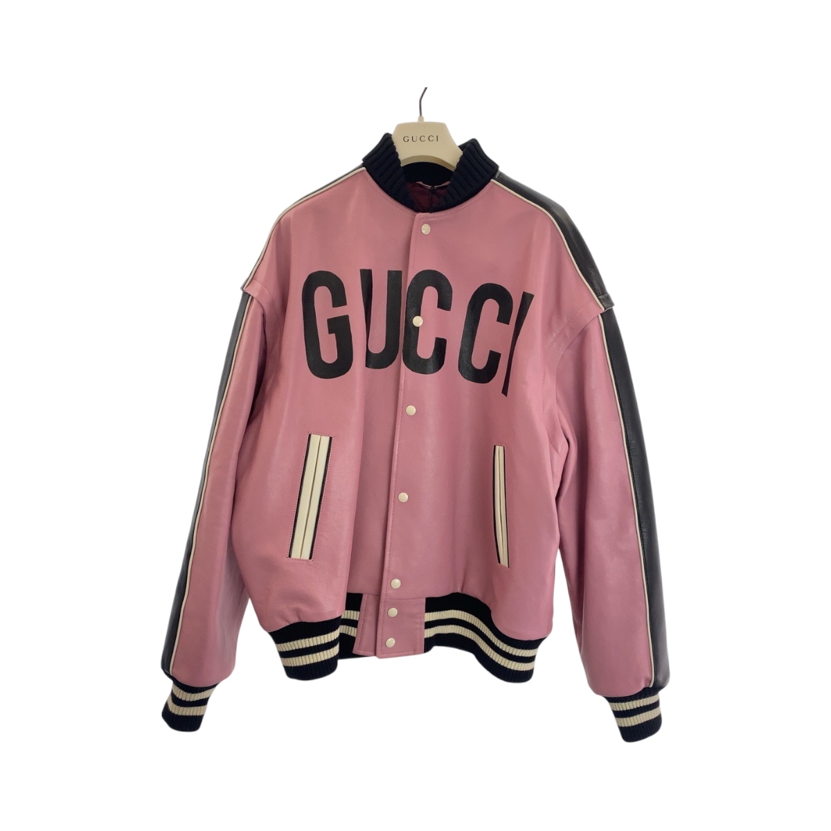 超美品 グッチパイナップル サイズ44 ピンク マルチカラー シルバー金具 レザー ライダースジャケット レザージャケット スタジャン メンズ 502328