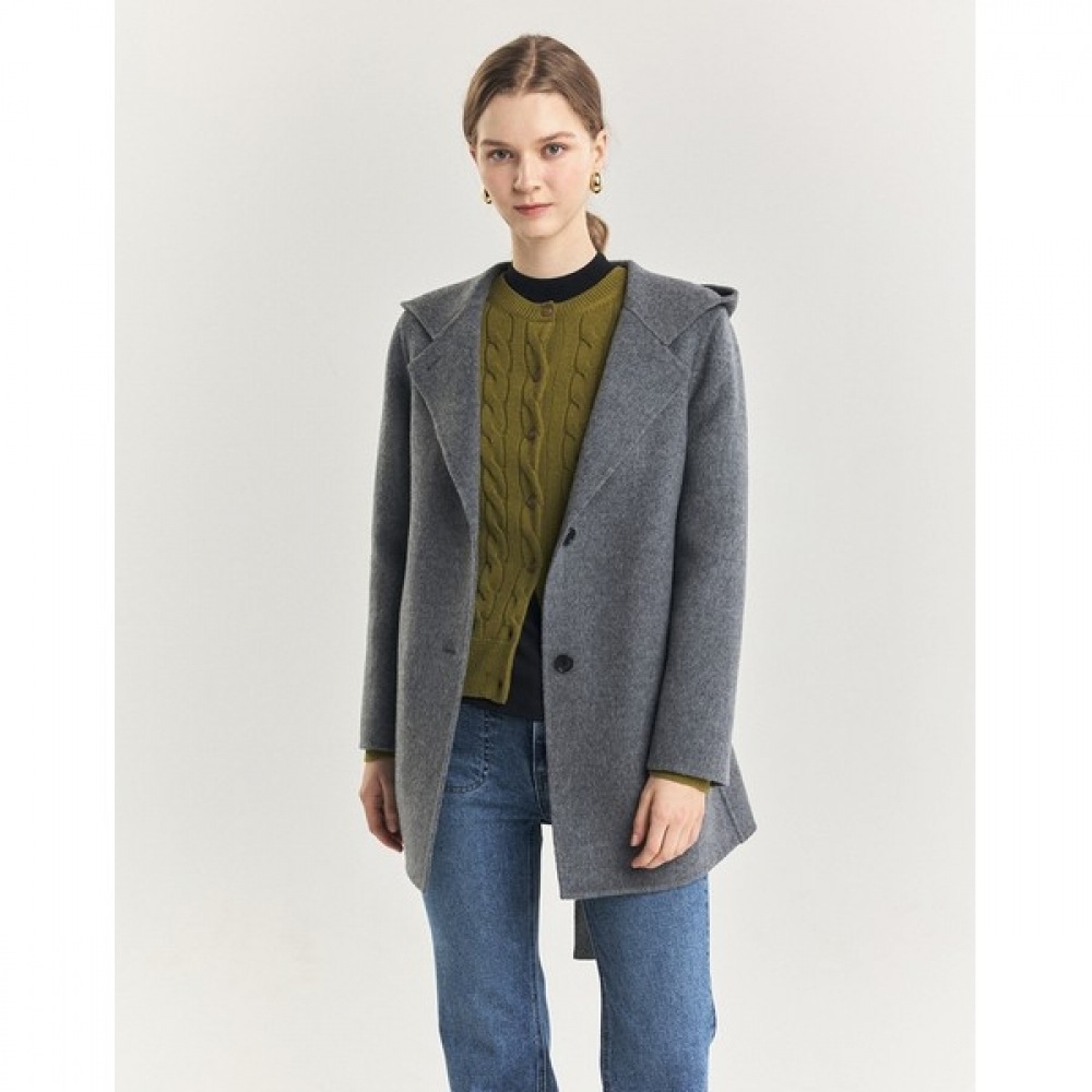 (ヘッジスレディース) 24FW シングルハンドメイドフード付きコートグレー HSCO4D906G2