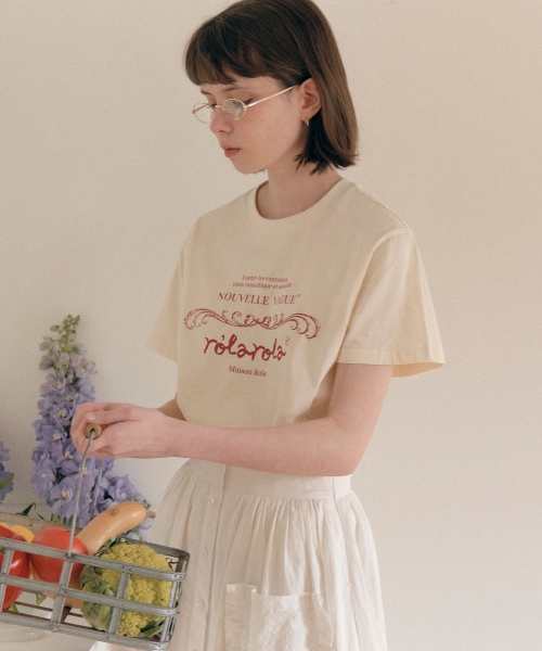 ロラローラビンテージヌーベルロゴハーフ T シャツアイボリー