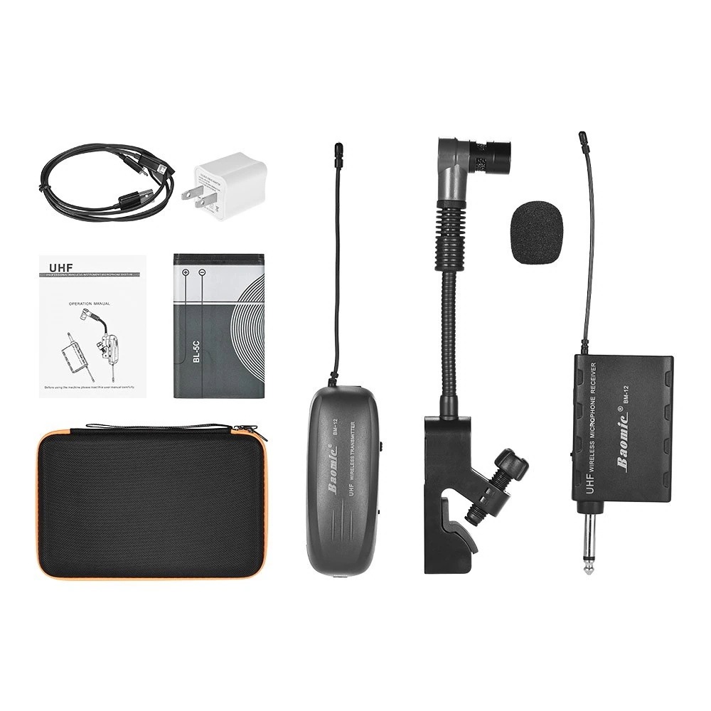 Baomic BM-12 / V2プロフェッショナルUHFワイヤレス楽器マイクロフォンシステム