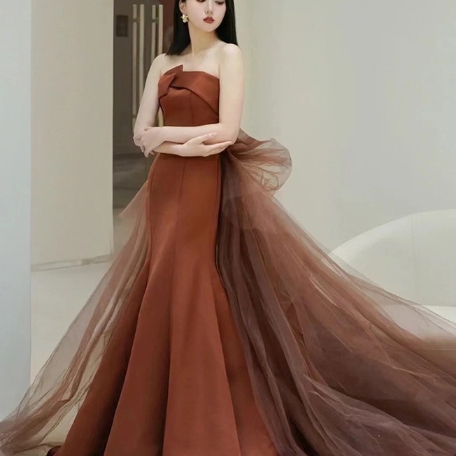 ドレス 衣装 ウエディングドレス 披露宴ドレス ロングドレス カラードレス チューブトップ マーメイドスカート バックリボン シースルー ロング丈 バックシャン ステージドレス 発表会 かわいい 9,638円